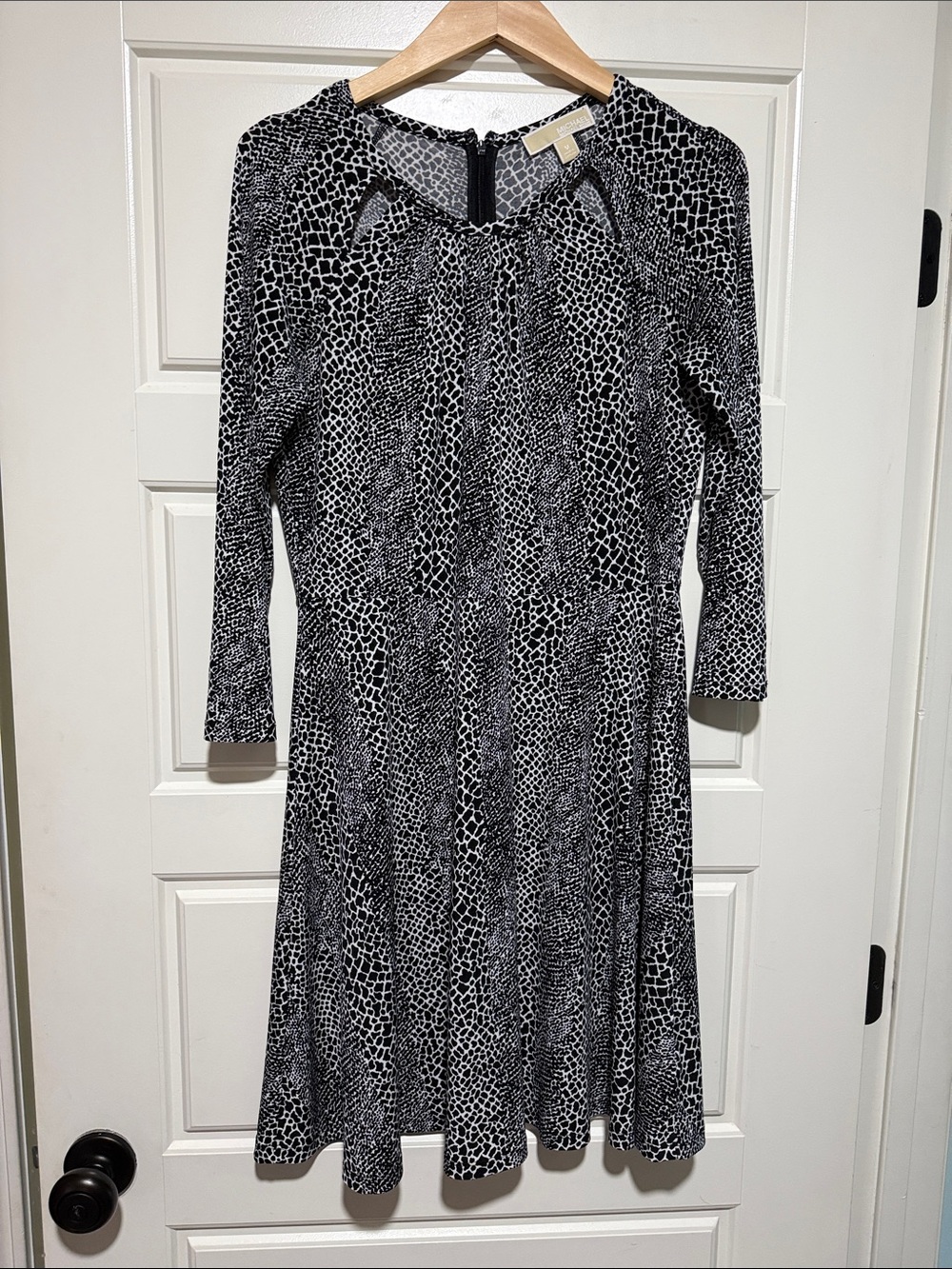 Michael Kors Black & White Animal-Print Midi Dress